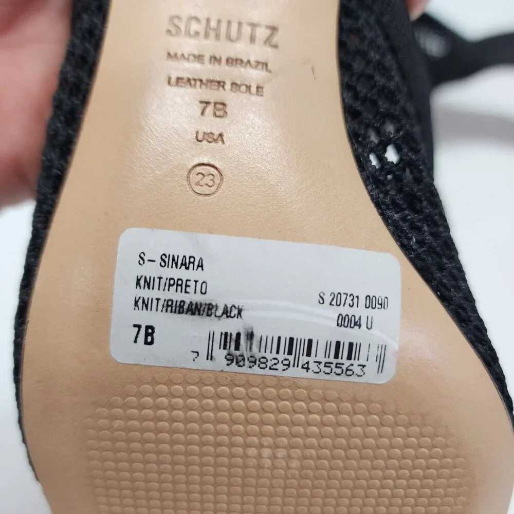 Schutz Sinara True Black Strap Slip On Open Toe Stiletto Mid Heeled‎ Sandals 7B